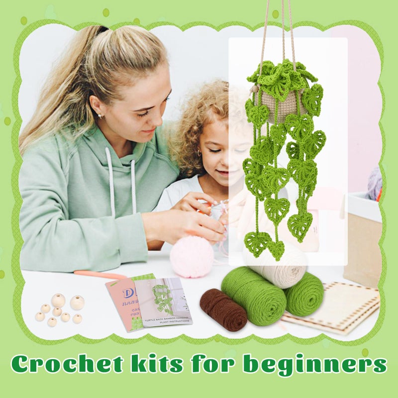 Kogyxe Beginners Crochet Kit Amigurumi Crochet Starter Kits w خطوة بخطوة دروس فيديو معلقة بوعاء النباتات الحياكة حزمة المبتدئين لعائلة نباتات الديكور (40٪ + غزل) - Image 5